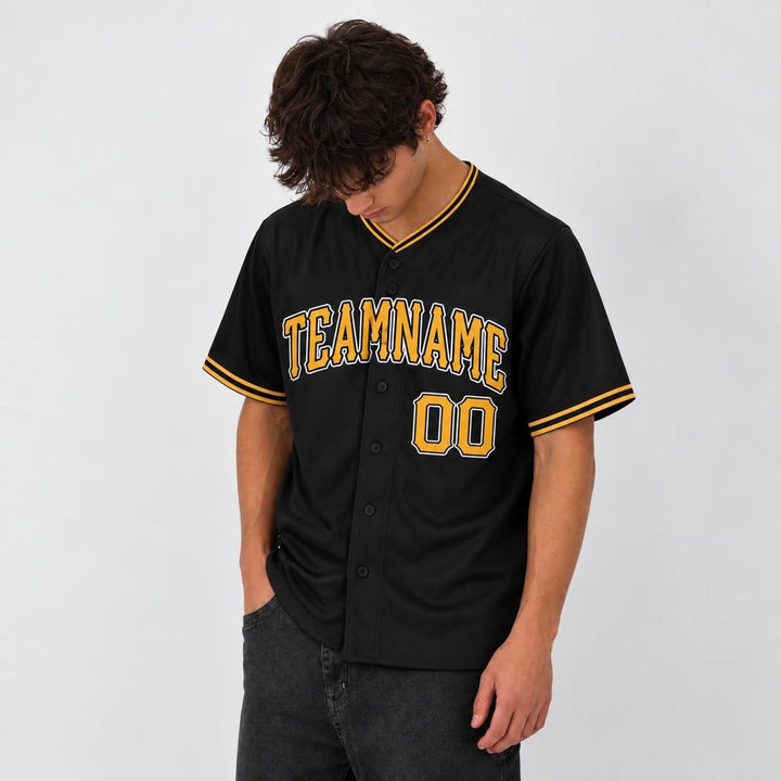 Black Gold Classic Baseball Jersey – Custom Team Name and Number
