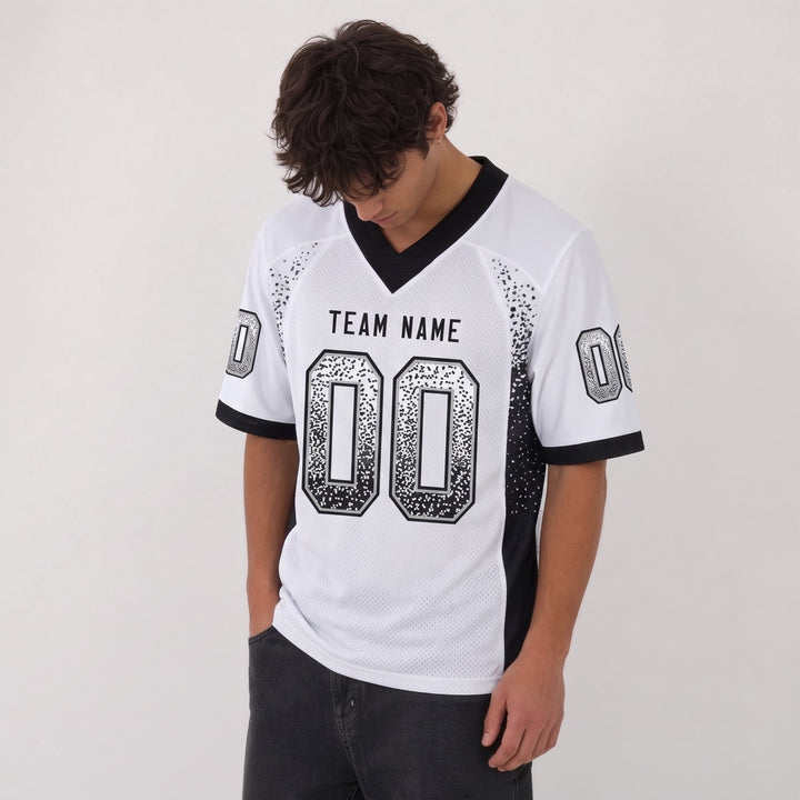 Custom White and Black Football Jersey – Personalized Team Name and Number
