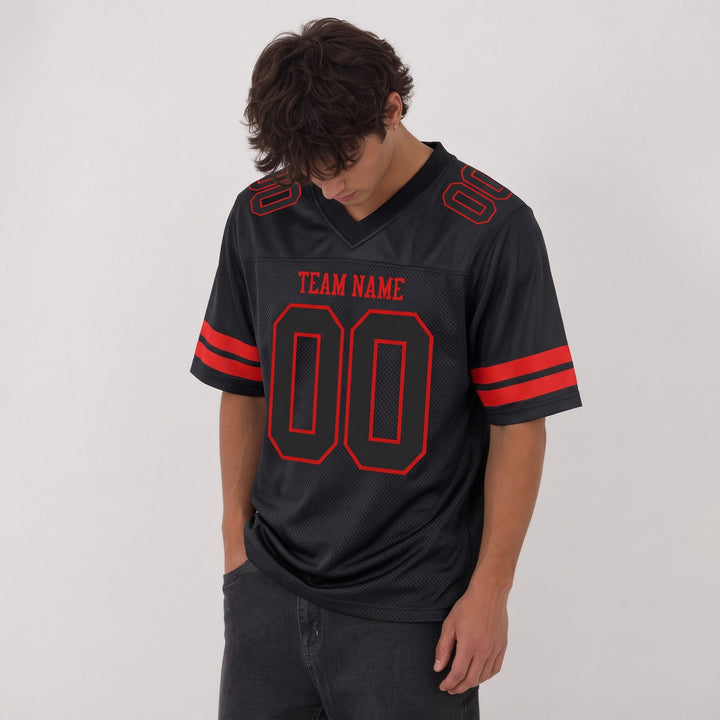 Custom Black and Red Football Jersey – Personalized Team Name and Number