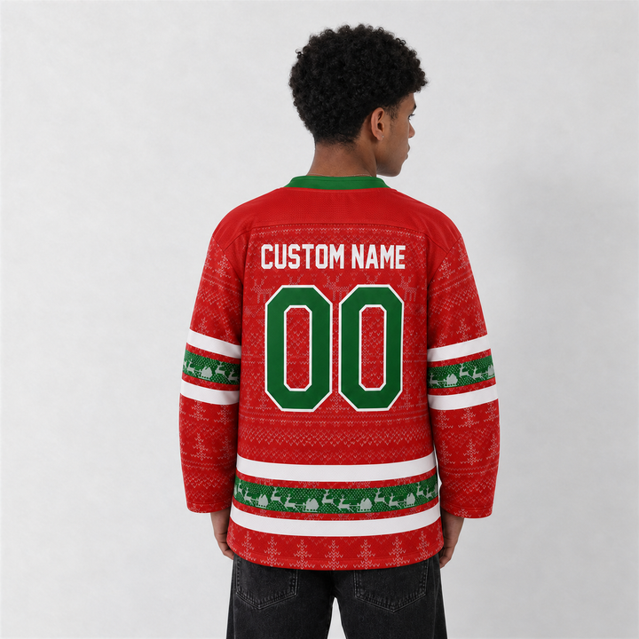 Family Christmas Red Hockey Jersey – Custom Name and Number