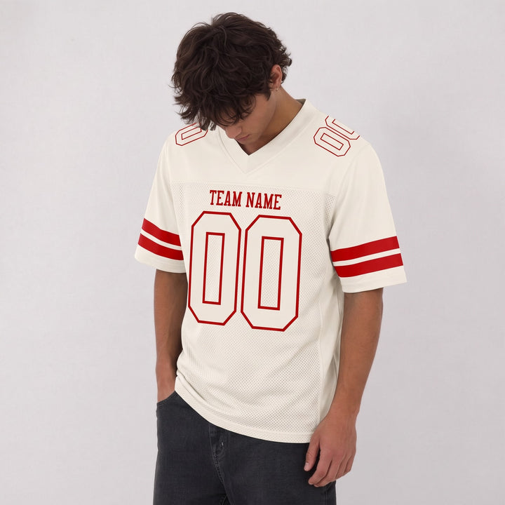 Custom White and Red Football Jersey – Personalized Team Name and Number