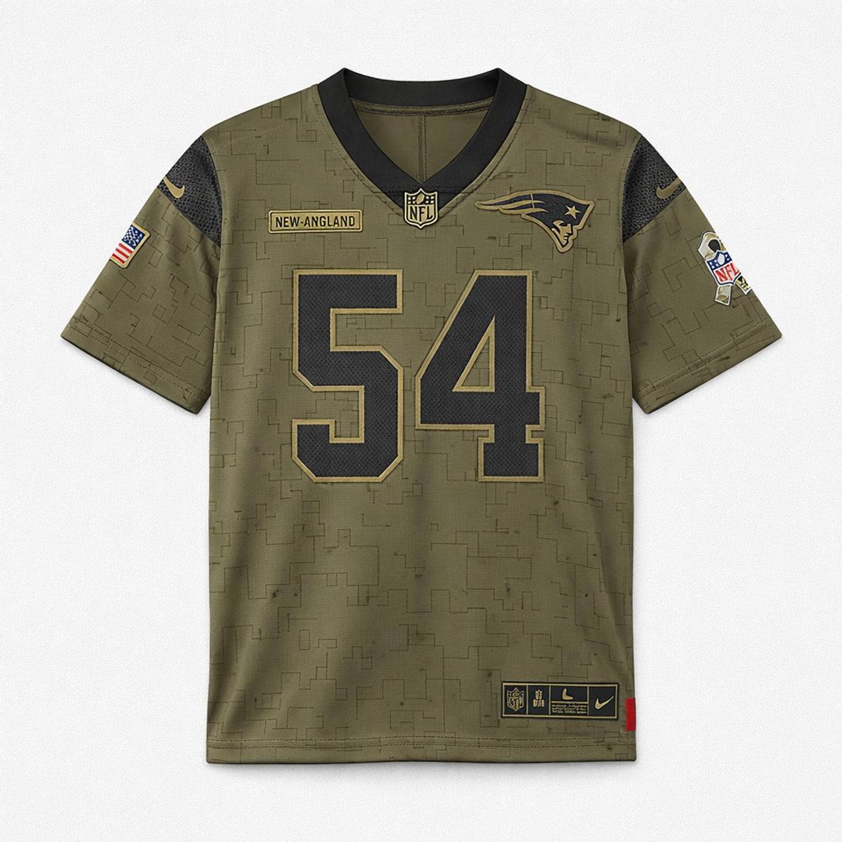 Bruschi 54 Patriots Olive Salute To Service Football Jersey - 1