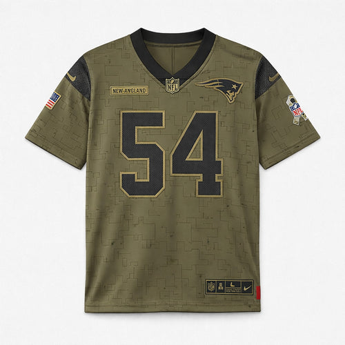 Bruschi 54 Patriots Olive Salute To Service Football Jersey - 1