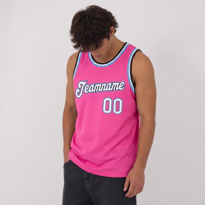 Hot Pink Silver Basketball Jersey – Custom Team Name and Number