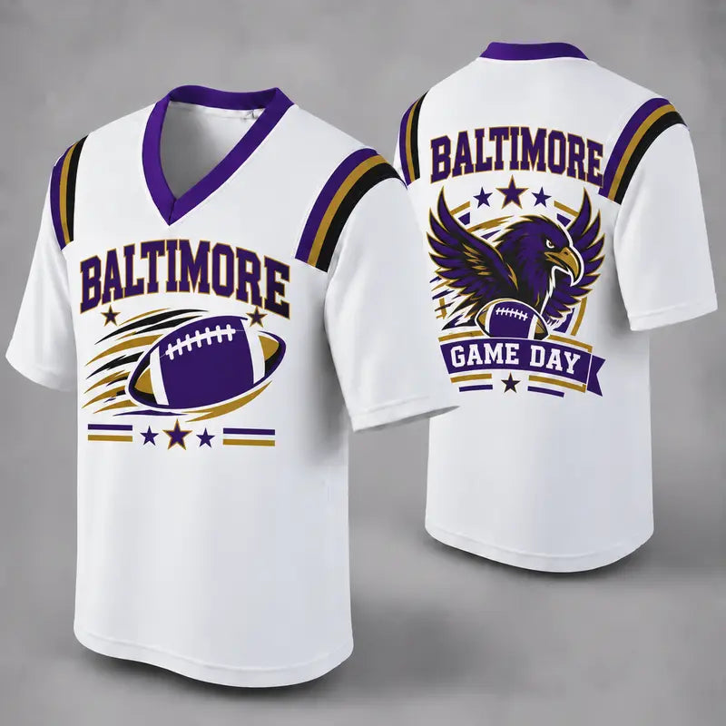 BAL White Football Jersey Baltimore Game Day Graphic Shirt