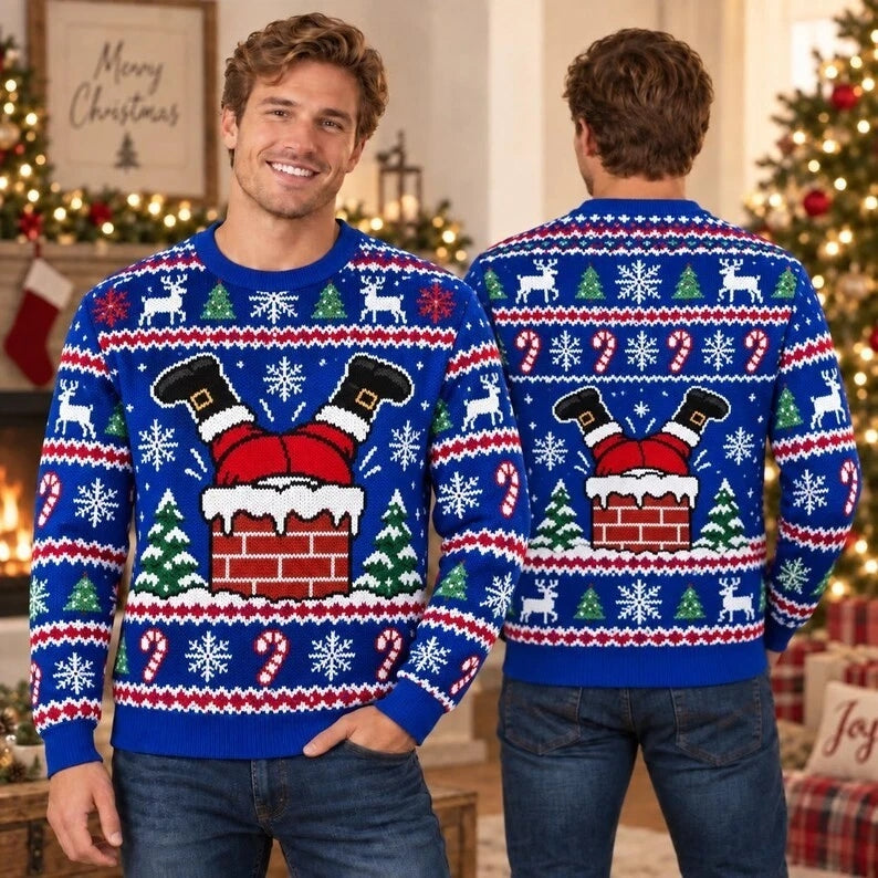 Funny Santa Stuck in Chimney Christmas Ugly Sweater Sweatshirt