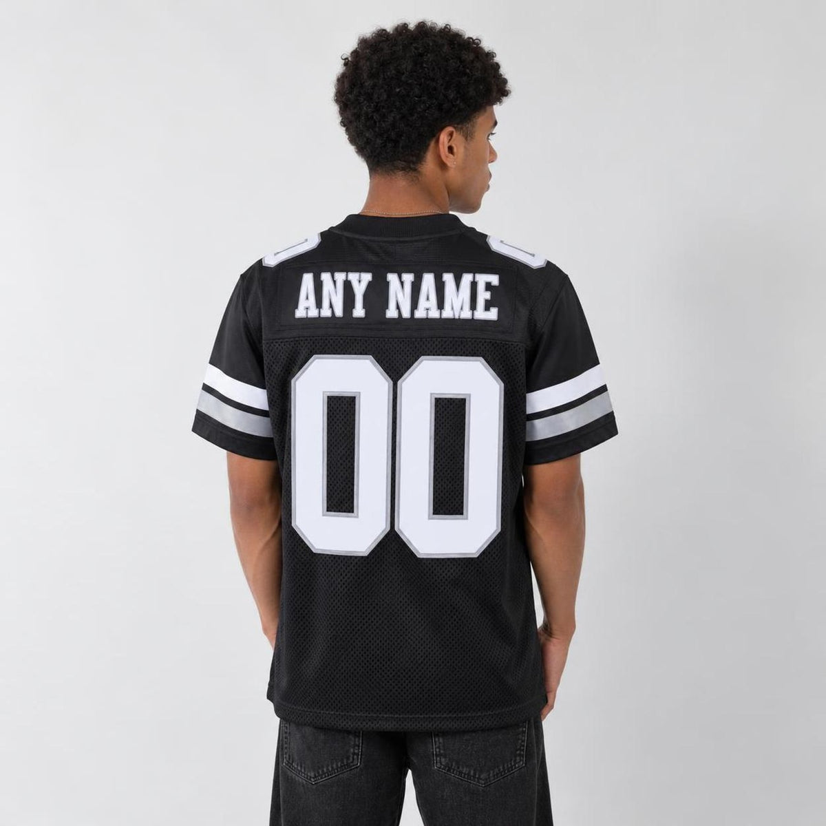 Custom Black White-Silver Mesh Football Jersey - 3
