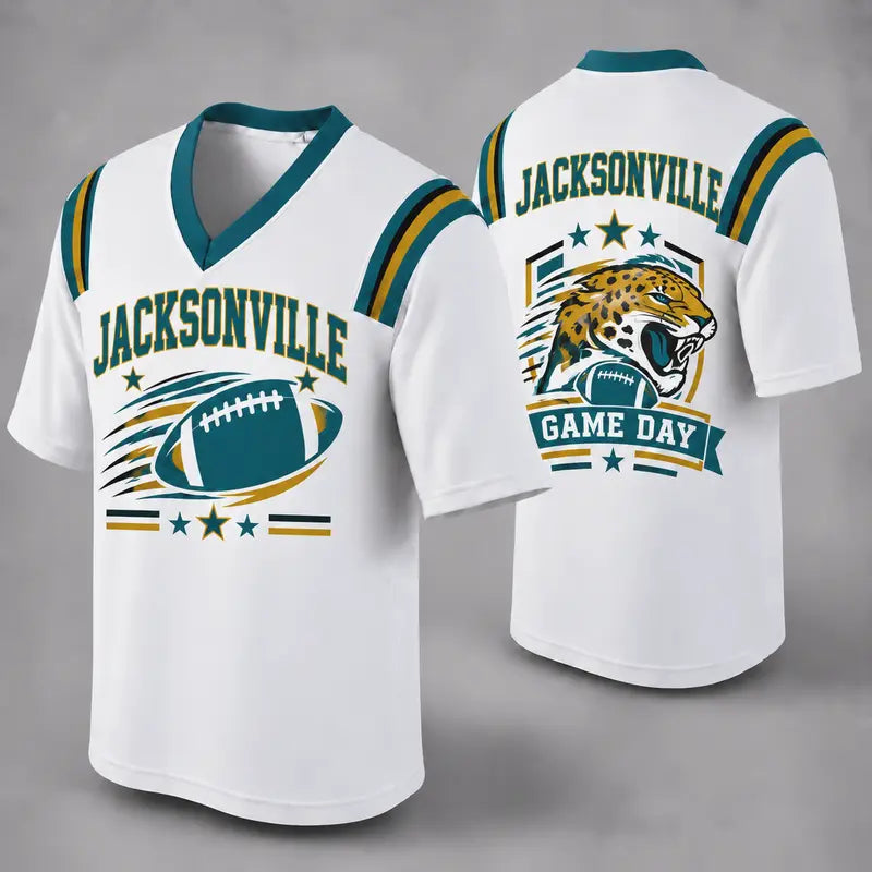 JAX White Football Jersey Jacksonville Game Day Graphic Shirt