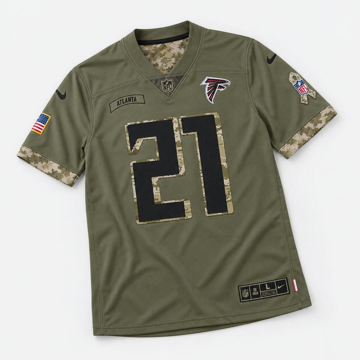 Sanders 21 Olive Atlanta Football Jersey - 5