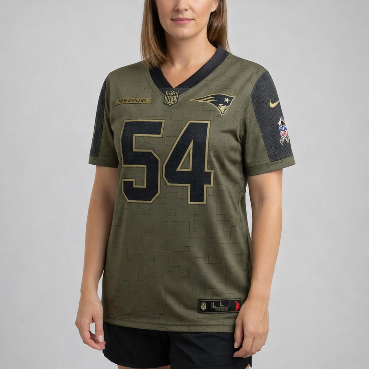Bruschi 54 Patriots Olive Salute To Service Football Jersey - 5
