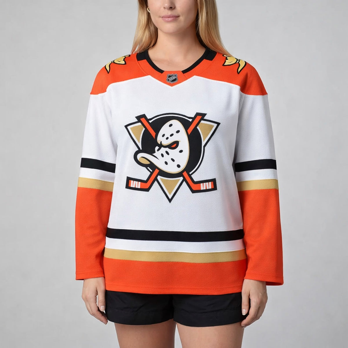Anaheim Ducks Classic Hockey Jersey White Orange - 5