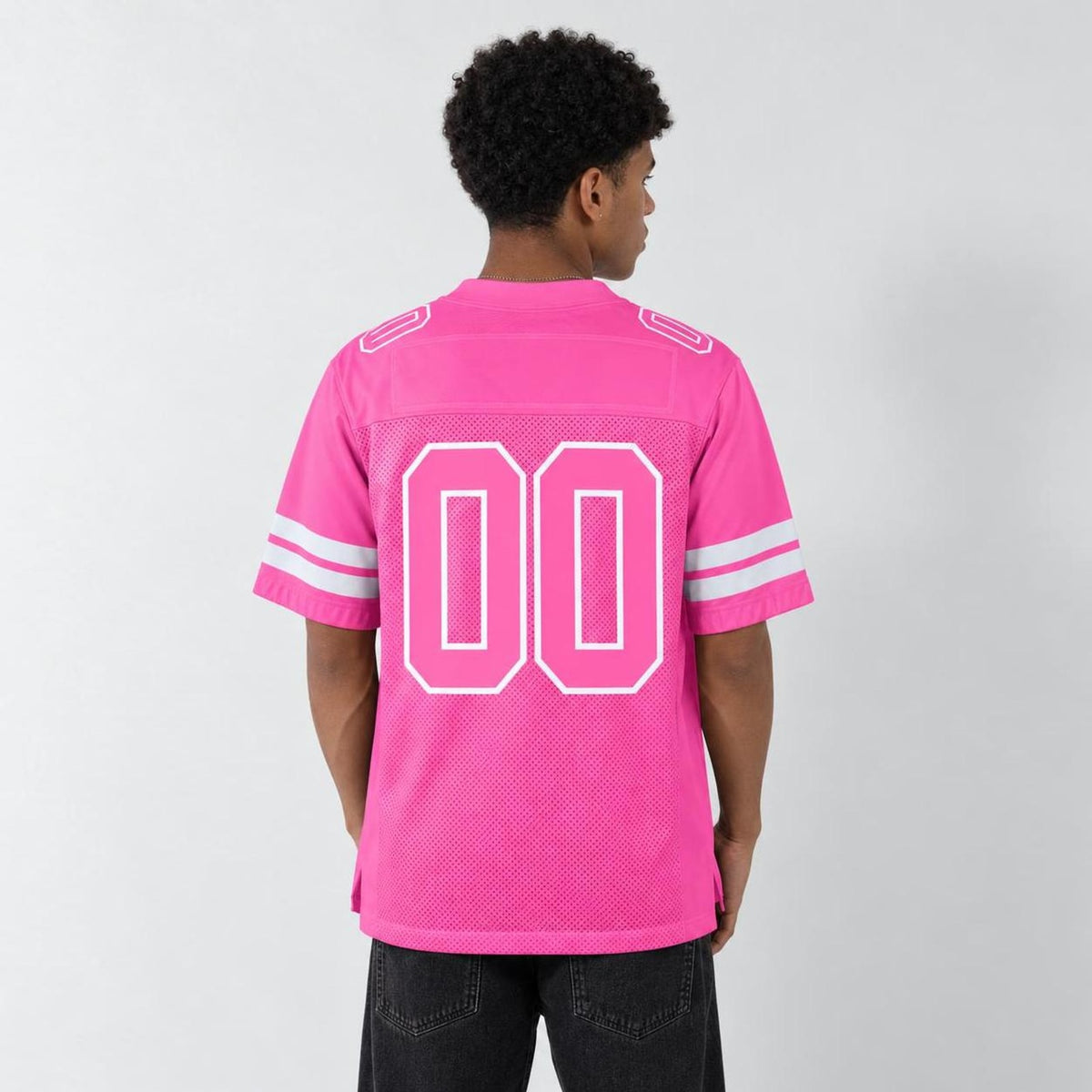 Custom Pink Pink-White Mesh Football Jersey - 3