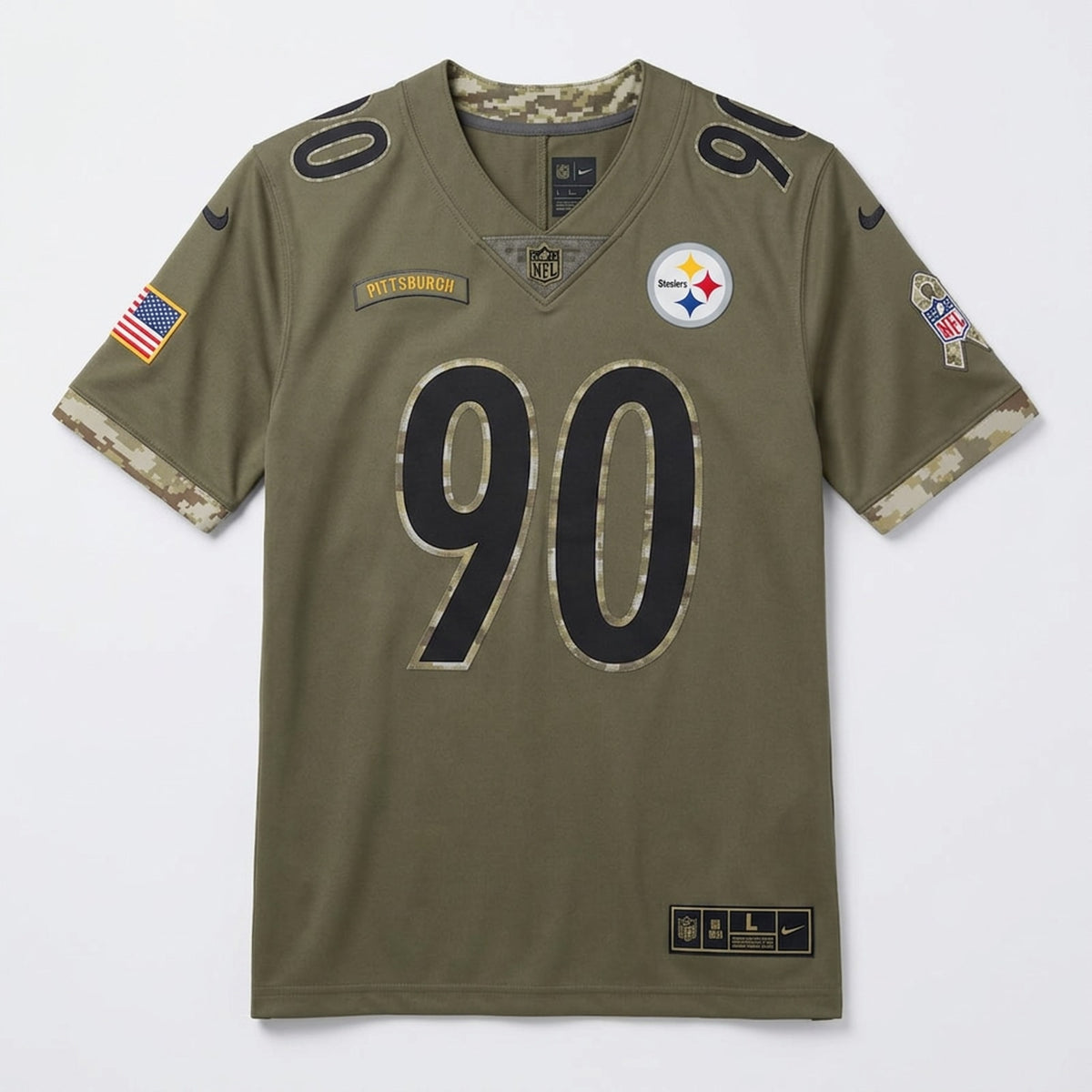 Watt 90 Pittsburgh Football Jersey Olive - 3