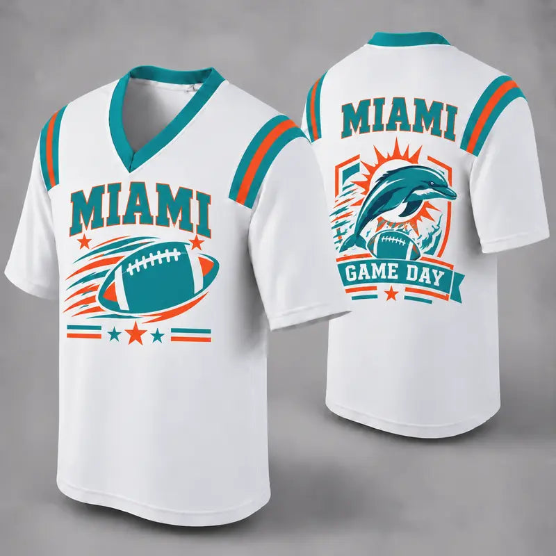 MIA White Football Jersey Miami Game Day Graphic Shirt