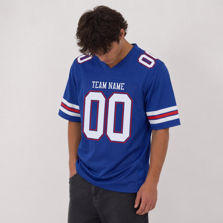 Royal Blue Red Silver Football Jersey – Custom Name and Number