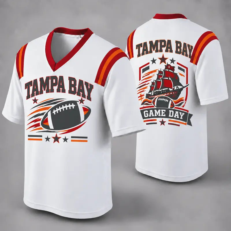 TB White Football Jersey Tampa Bay Game Day Graphic Shirt