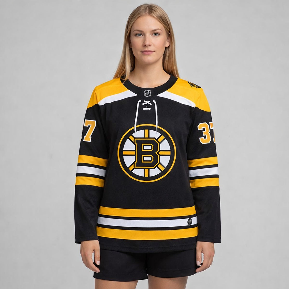 Bergeron 37 Boston Hockey Jersey Black Yellow - 5