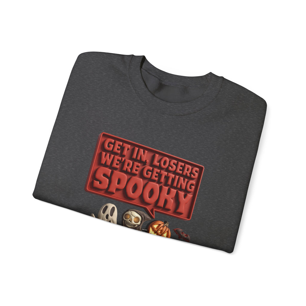 Dark Heather crewneck sweatshirt folded to show the ghost print