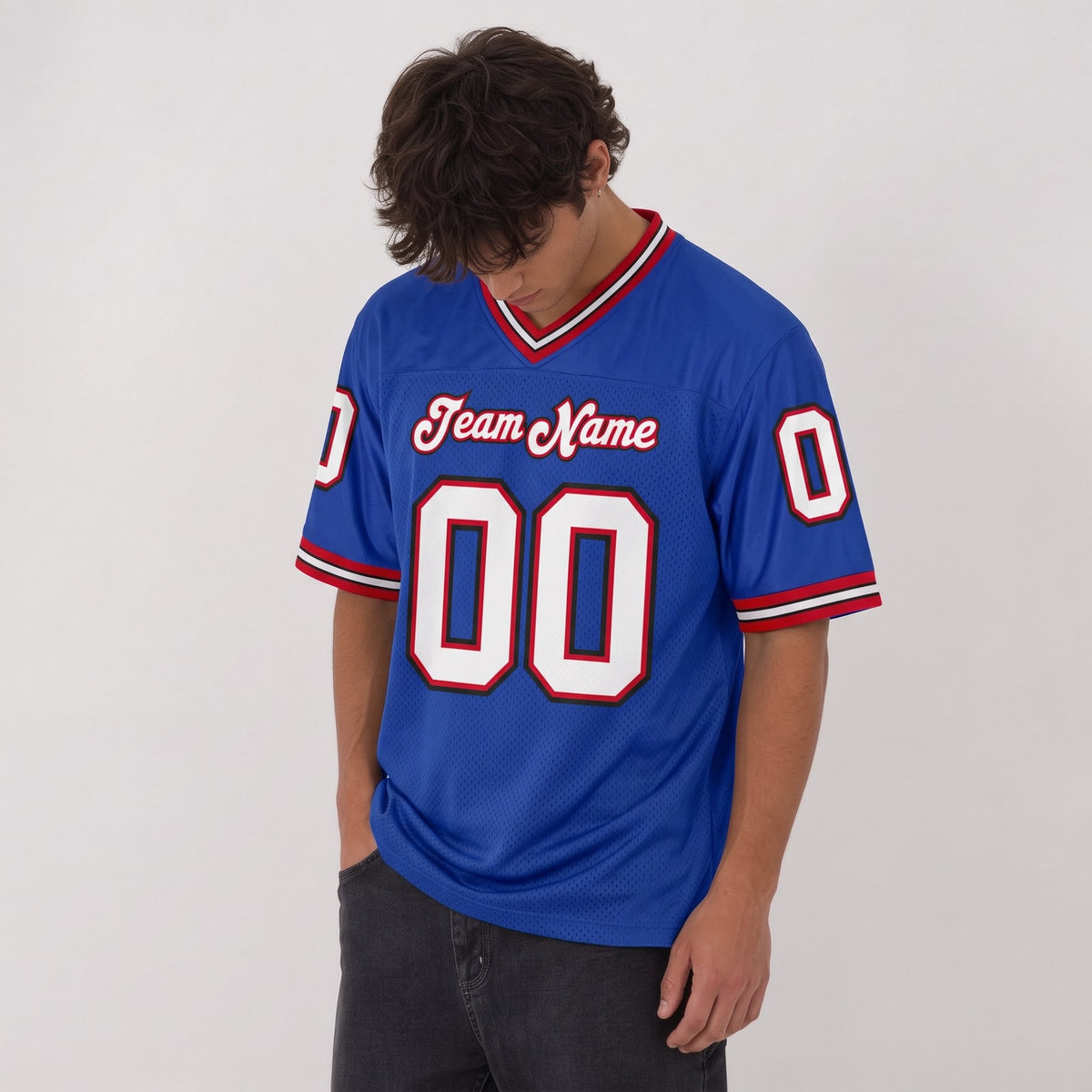 Custom Royal White-Red Mesh Throwback Football Jersey - 2