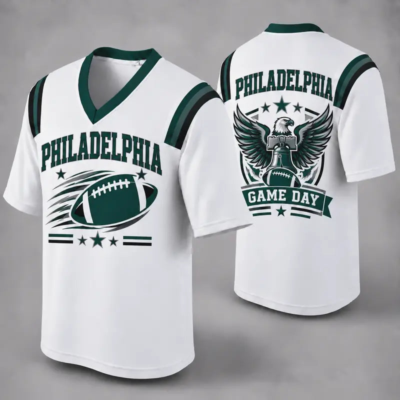 PHI White Football Jersey Philadelphia Game Day Graphic Shirt