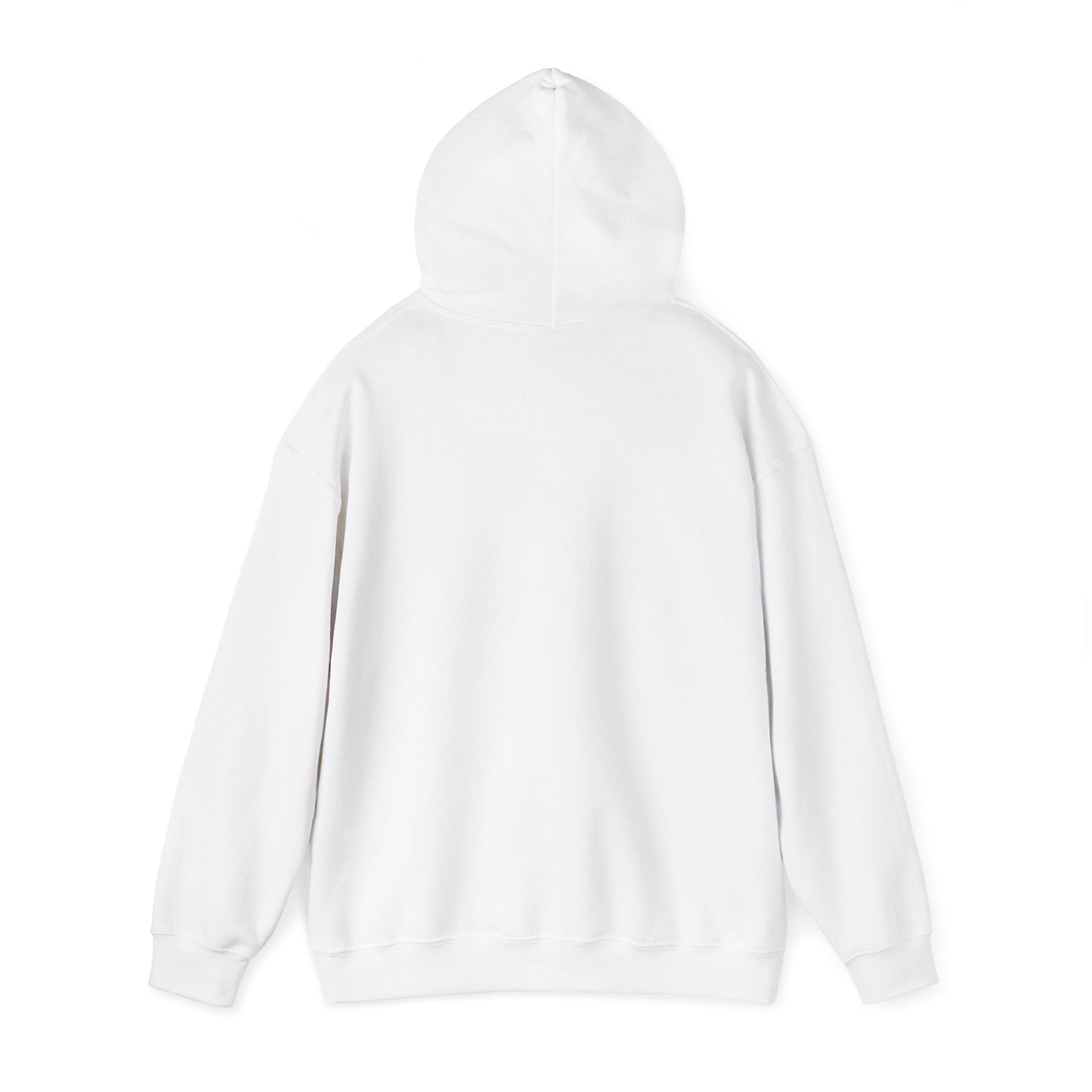 White hoodie folded to show the sunset skeleton print centred on the chest print