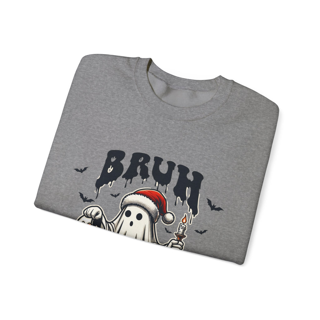 Graphite Heather crewneck sweatshirt folded to show the bats above print