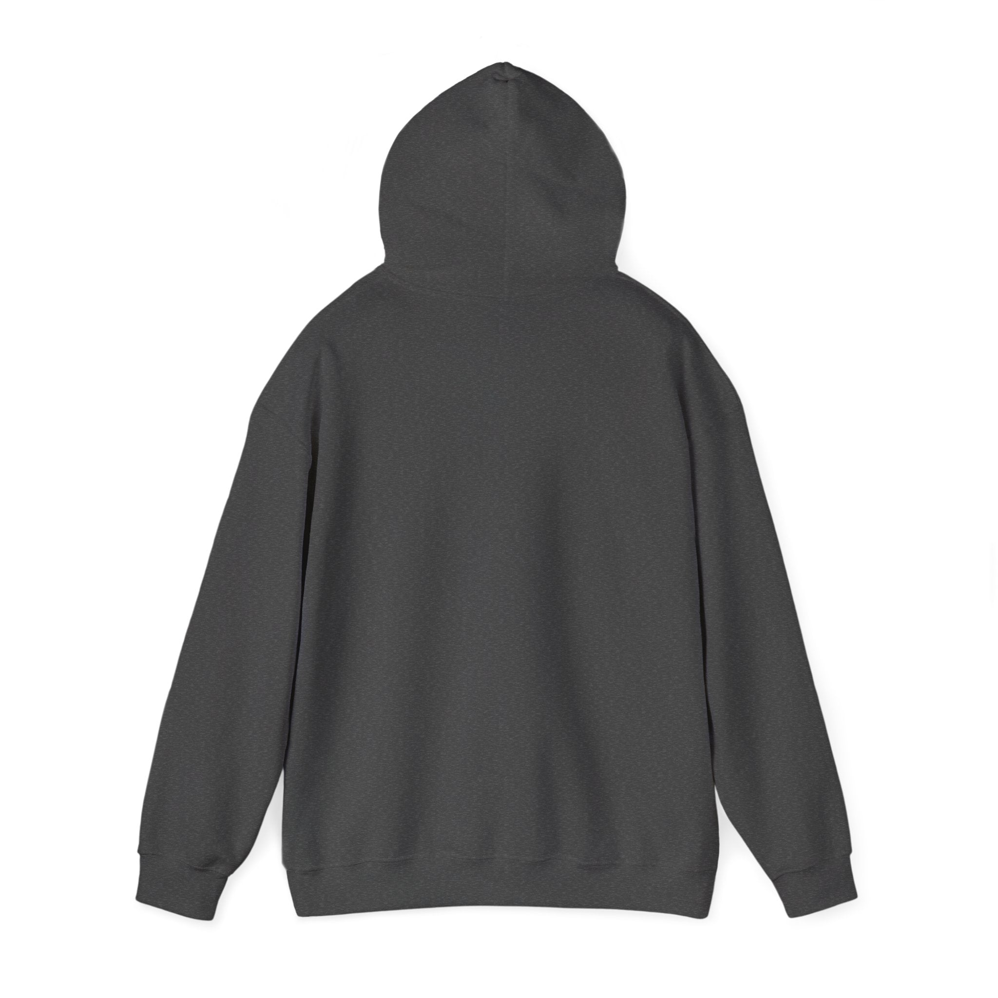 Dark Heather hoodie folded to show the sunset skeleton print centred on the chest print