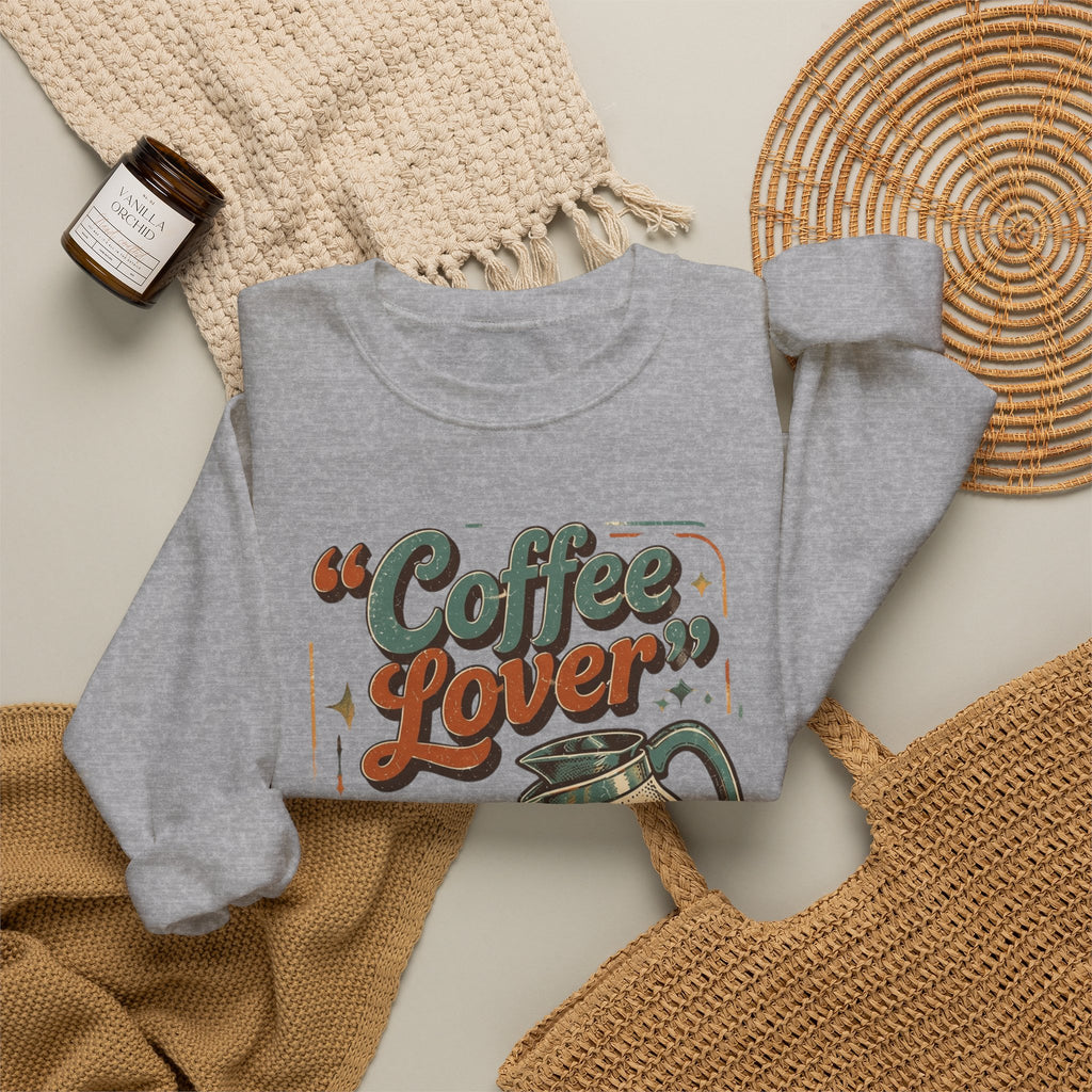 Sport Grey crewneck sweatshirt styled flat with a candle — retro coffee pot
