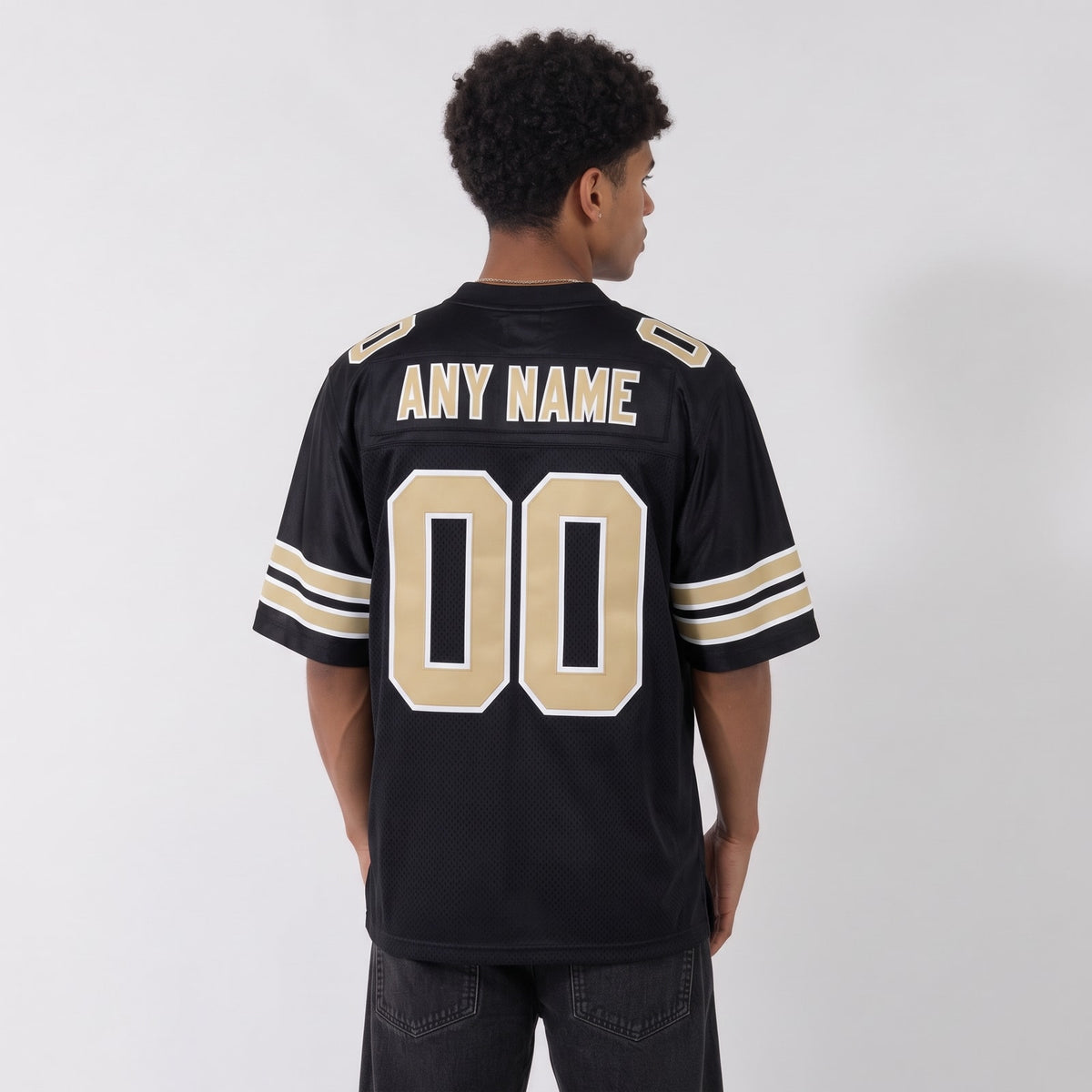 Custom Black Vegas Gold-White Mesh Football Jersey - 3