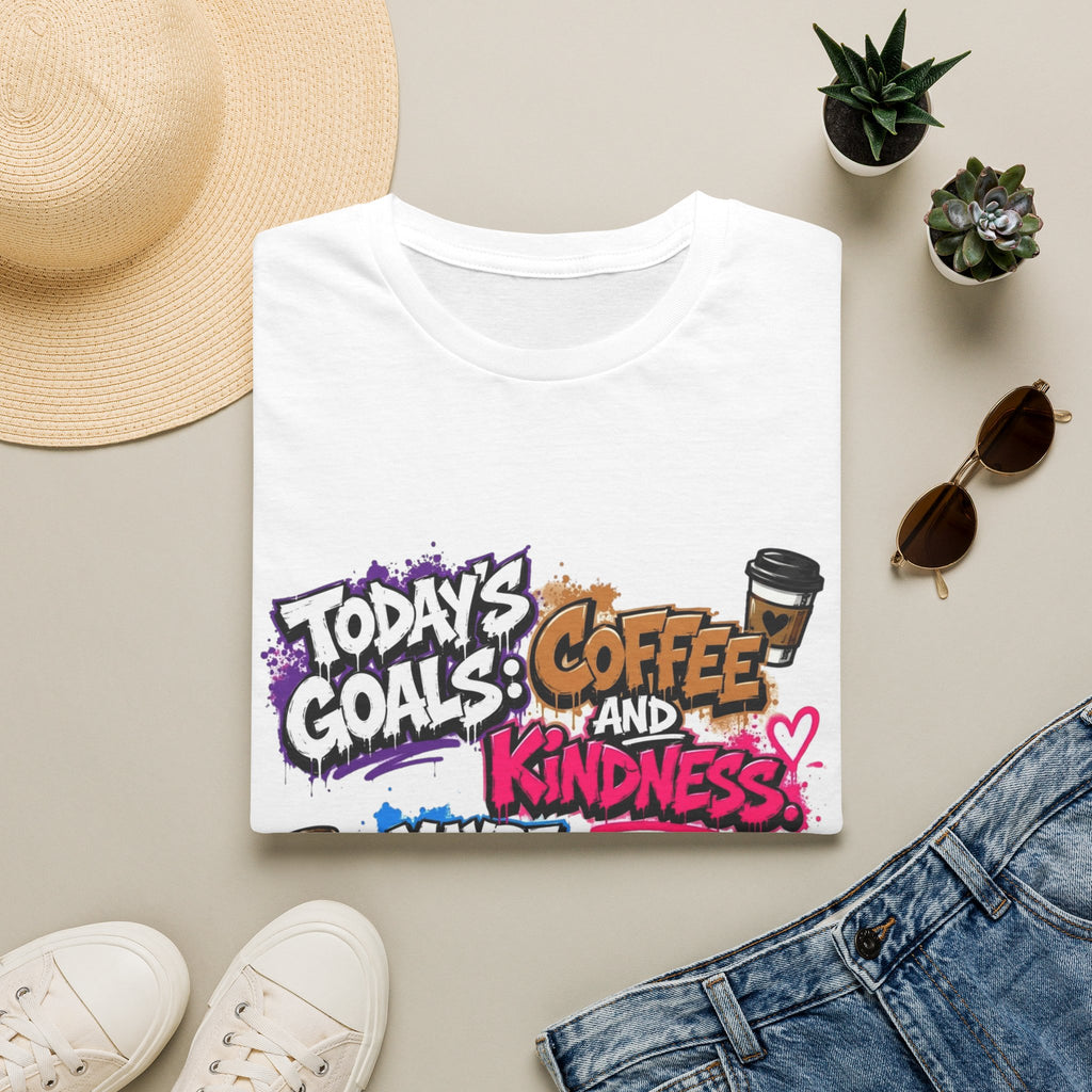 White t-shirt styled flat with a candle — graffiti lettering in electric pinks