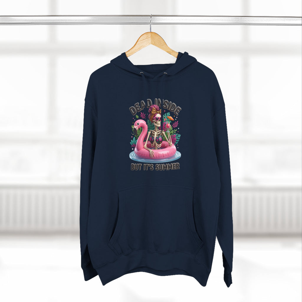 Navy hoodie styled flat with a candle — retro pink skeleton