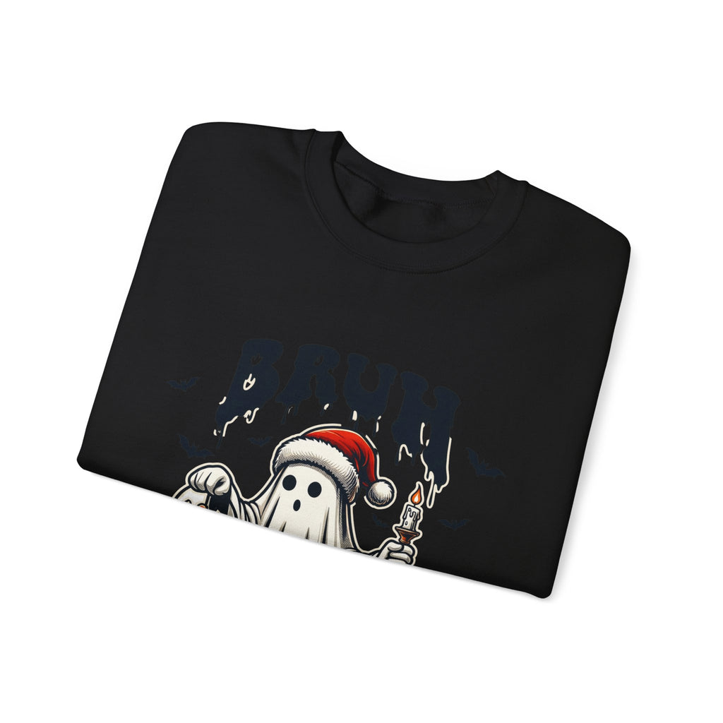 Black crewneck sweatshirt folded to show the bats above print