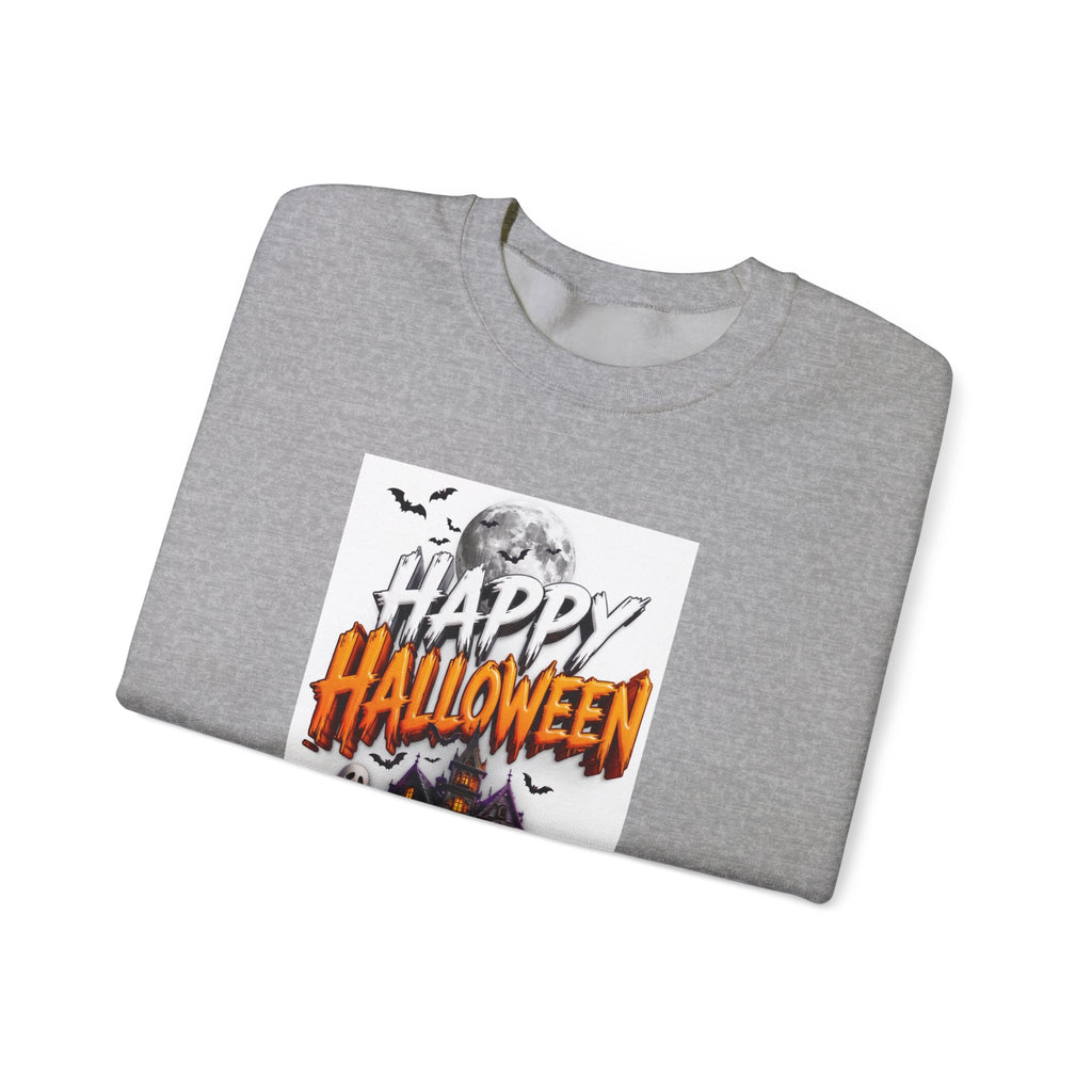Sport Grey crewneck sweatshirt folded to show the haunted house print