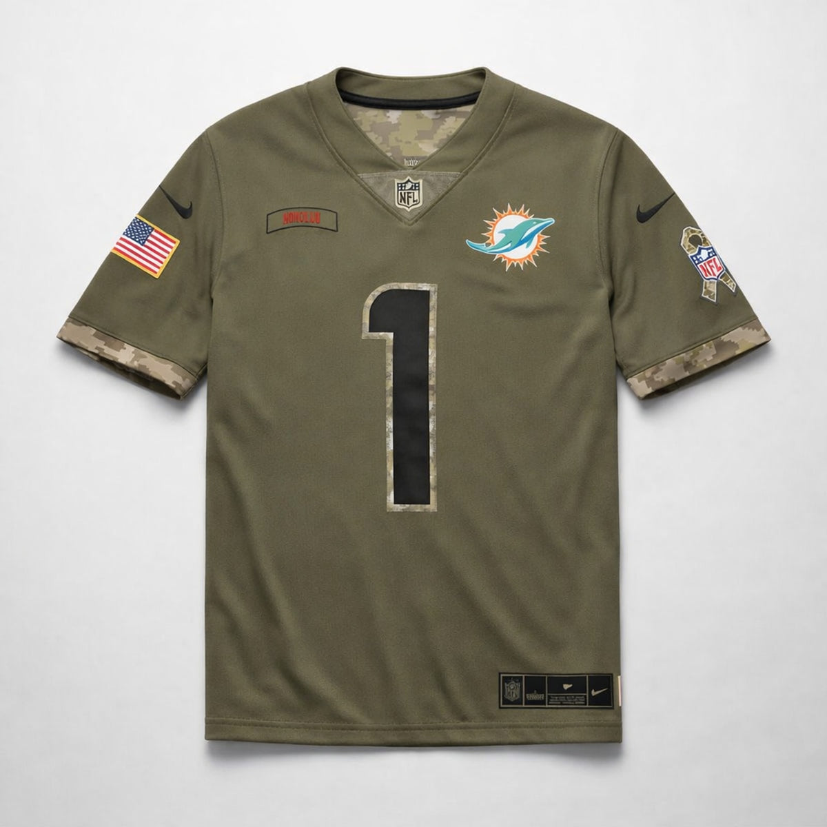 Tagovailoa 1 Miami Dolphins Olive Football Jersey - 1