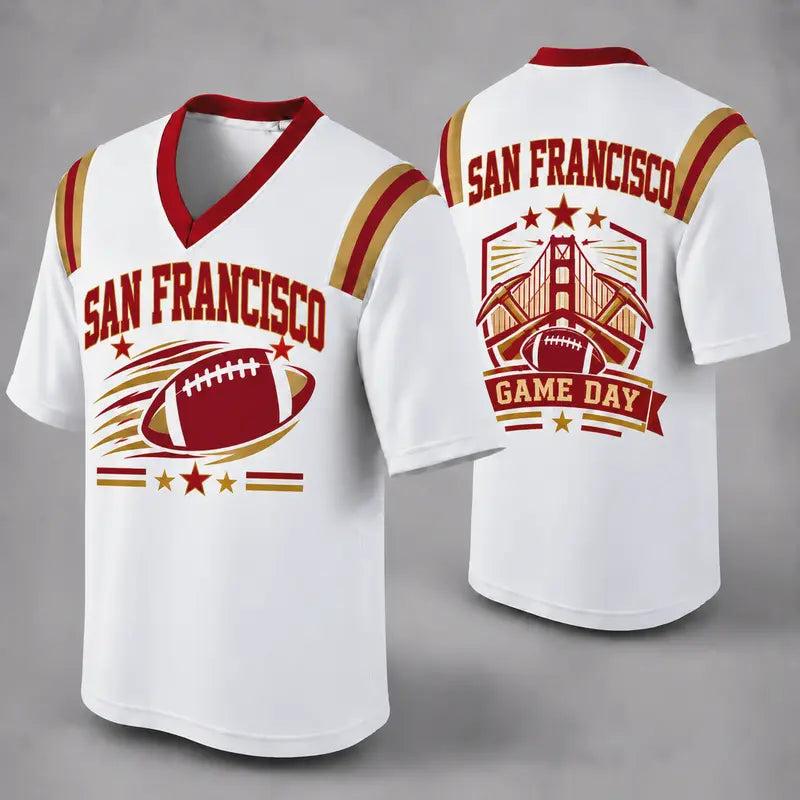SF White Football Jersey San Francisco Game Day Graphic Shirt