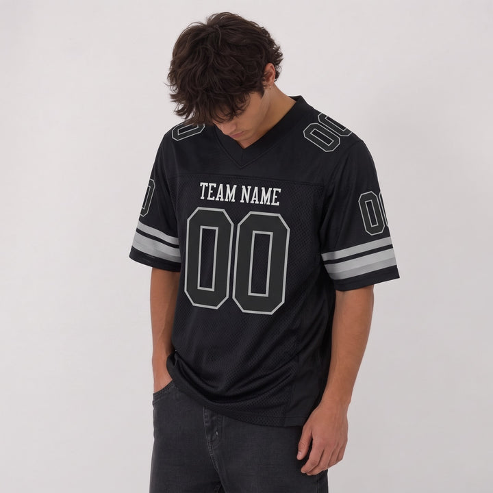 Stealth Black Silver Football Jersey – Custom Name and Number