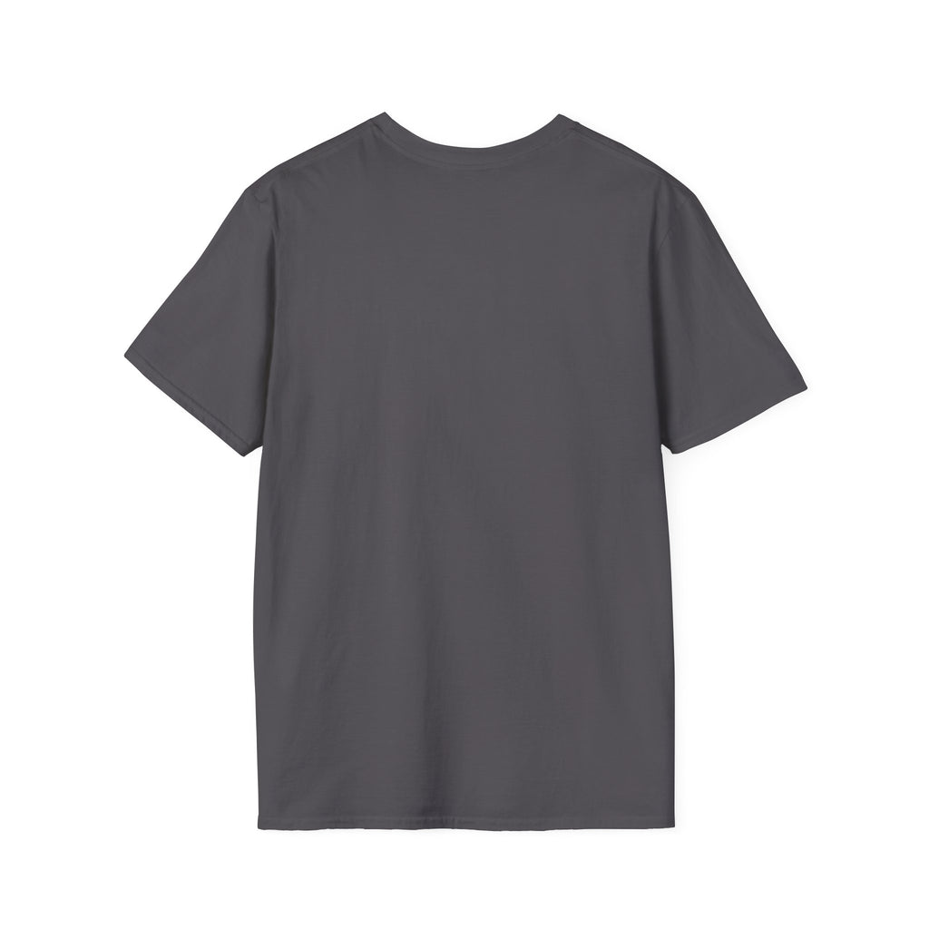 Charcoal t-shirt, plain back — skeletons and zombies around a grill on the front