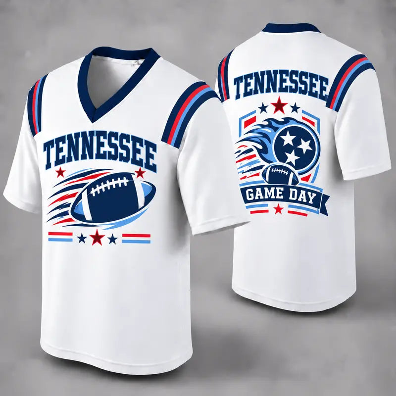 TEN White Football Jersey Tennessee Game Day Graphic Shirt