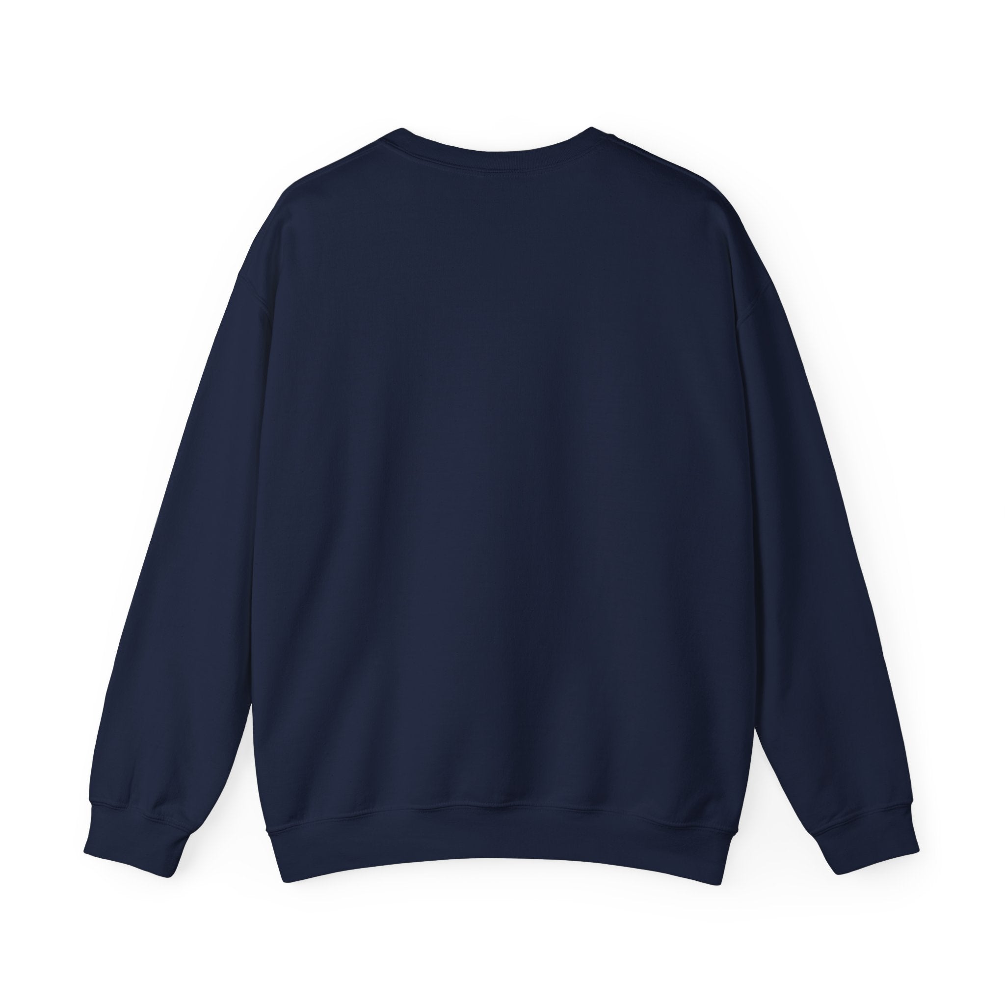 Navy crewneck sweatshirt, plain back — hand-lettered A Girl's Gotta Have Options on the front