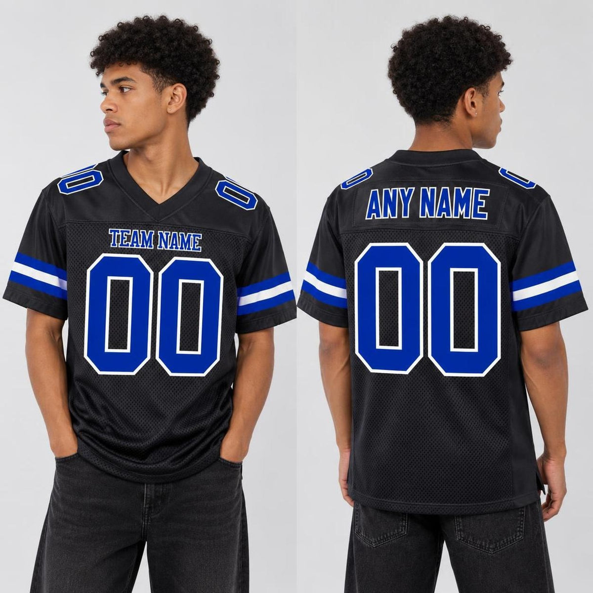 Custom Black Royal-White Mesh Football Jersey - 2