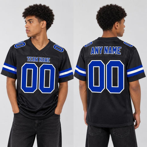 Custom Black Royal-White Mesh Football Jersey - 2
