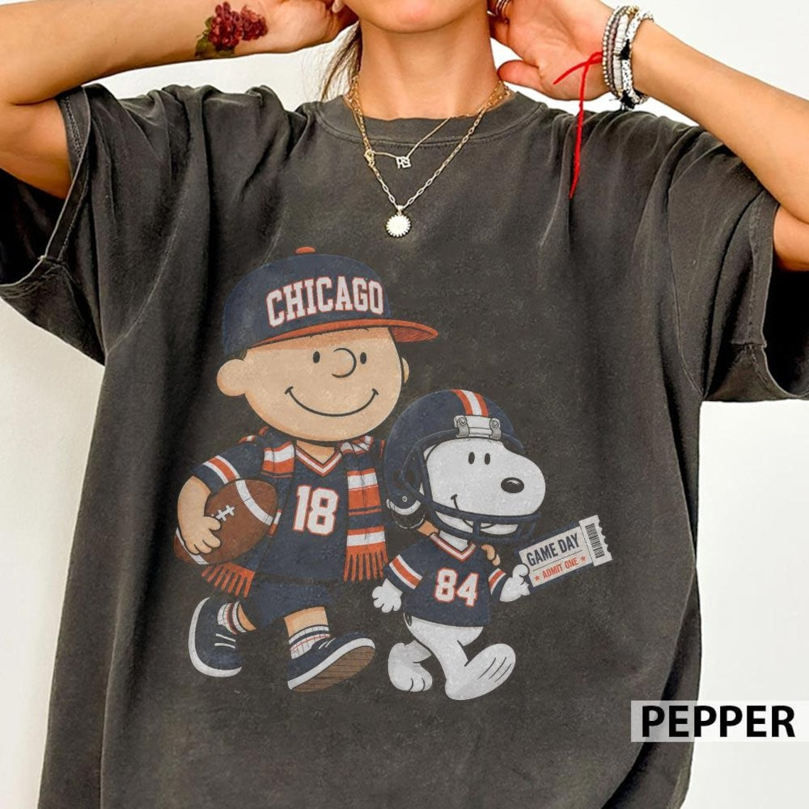 Chicago Bears Snoopy Charlie Brown Vintage Football Graphic T-Shirt