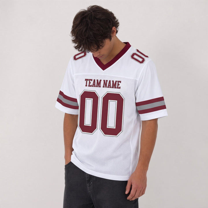 Classic White Maroon Football Jersey – Custom Name and Number