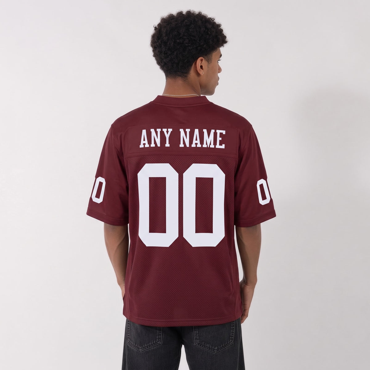 Custom Burgundy White Mesh Football Jersey - 3