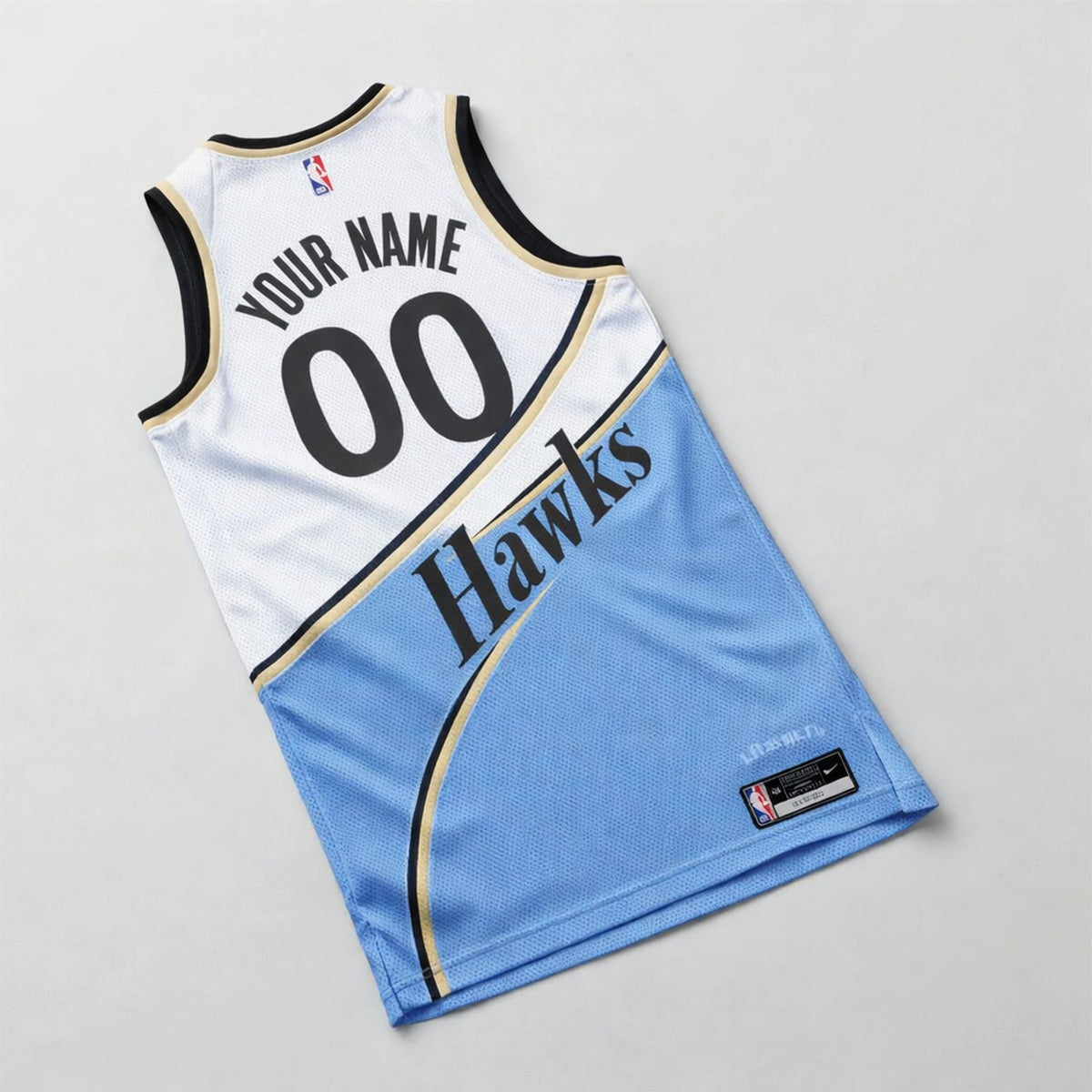 Hawks Custom Basketball Jersey White and Blue - 3