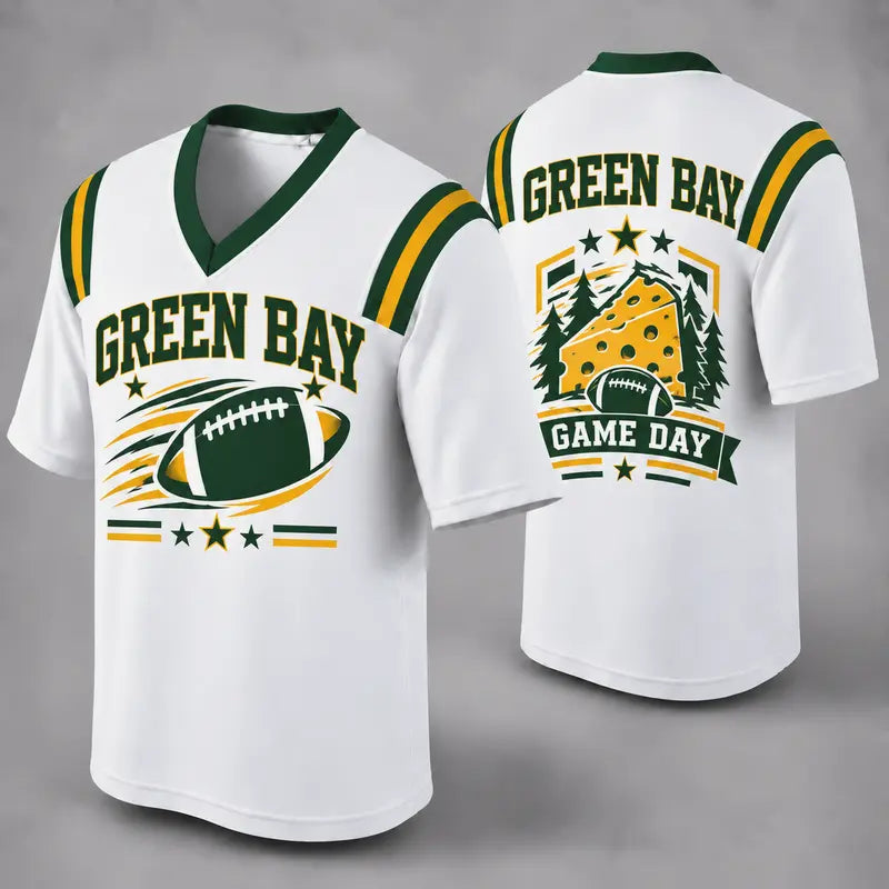 GB White Football Jersey Green Bay Game Day Graphic Shirt