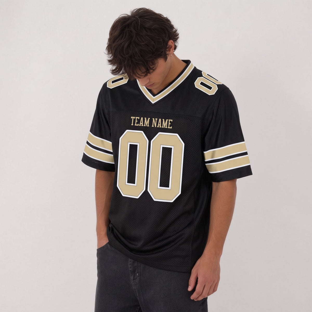 Custom Black Vegas Gold-White Mesh Football Jersey - 2