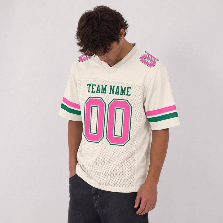 Custom Ivory Pink Green Football Jersey – Personalized Team Name and Number