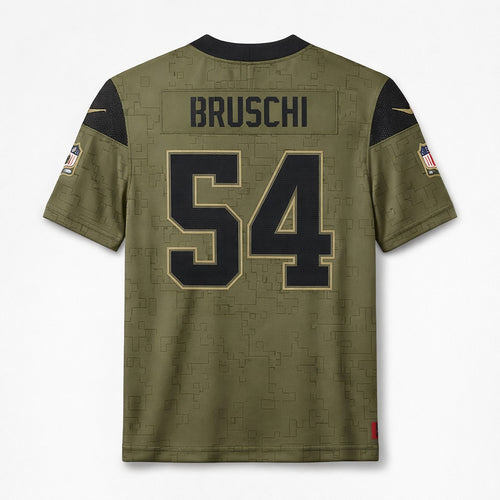 Bruschi 54 Patriots Olive Salute To Service Football Jersey - 2