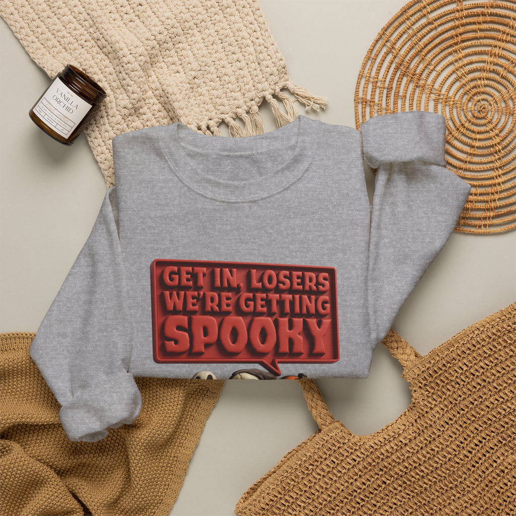 Sport Grey crewneck sweatshirt styled flat with a candle — ghosts in a retro convertible